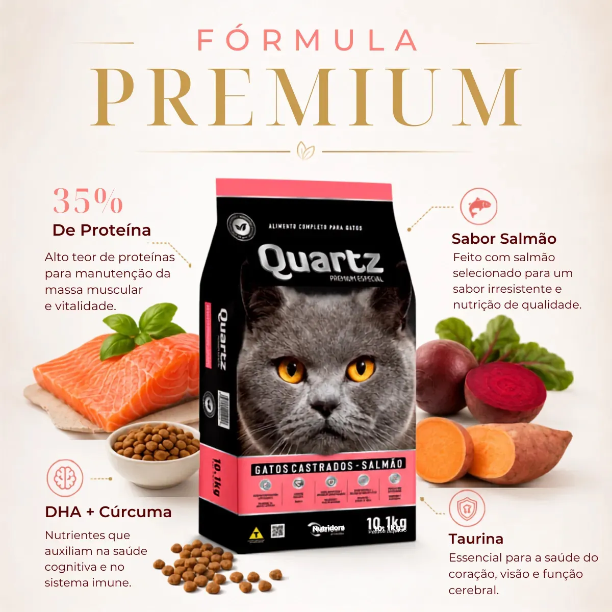Foto do produto QUARTZ GATO SALMAO CASTRADO 10KG disponível na Agropecuária Nossos Bichos em Volta Redonda, RJ