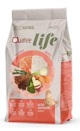 Foto do produto QUATREE LIFE GATOS CASTRADOS SALMAO/ARROZ 1KG disponível na Agropecuária Nossos Bichos em Volta Redonda, RJ