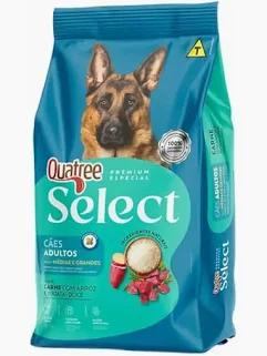 Foto do produto QUATREE SELECT ADULTOS RAÇAS MEDIAS/GRANDES CARNE 15KG disponível na Agropecuária Nossos Bichos em Volta Redonda, RJ
